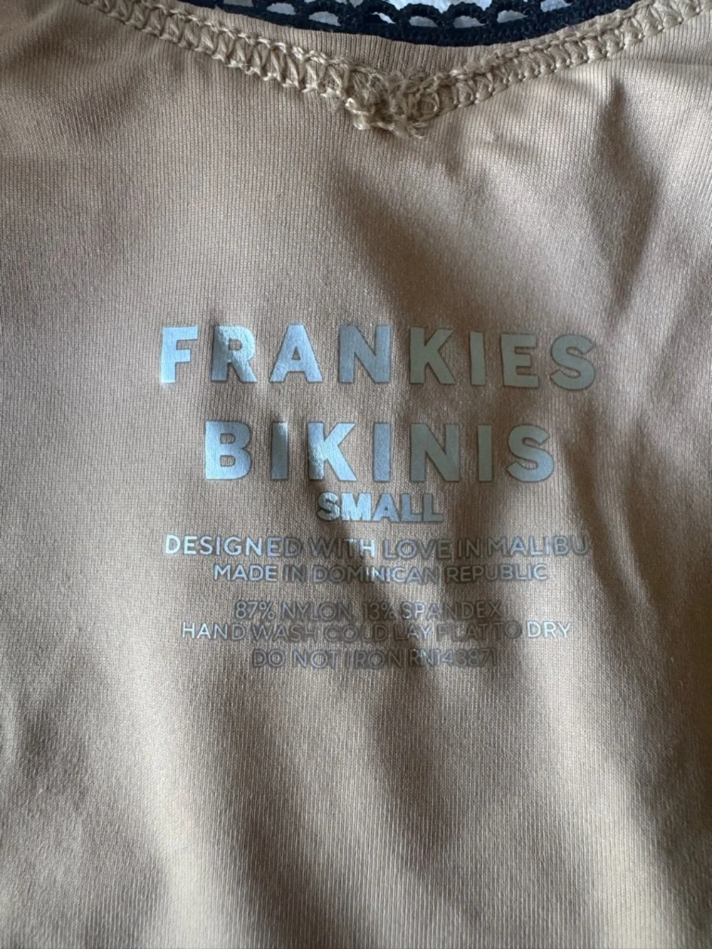 Frankie's Bikinis Tan Ribbed High-Cut Bottom with Black Trim